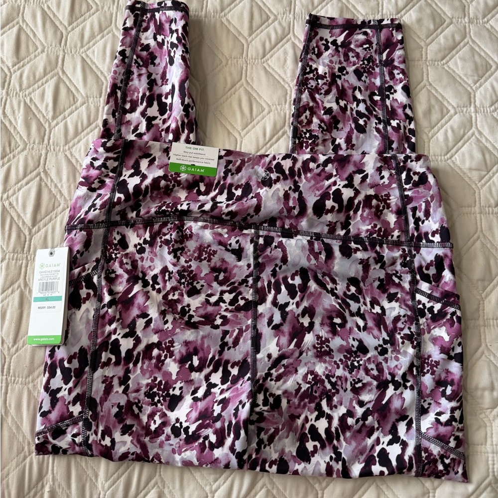 GAIAM Purple & Black Abstract Print Leggings - Picture 4 of 7